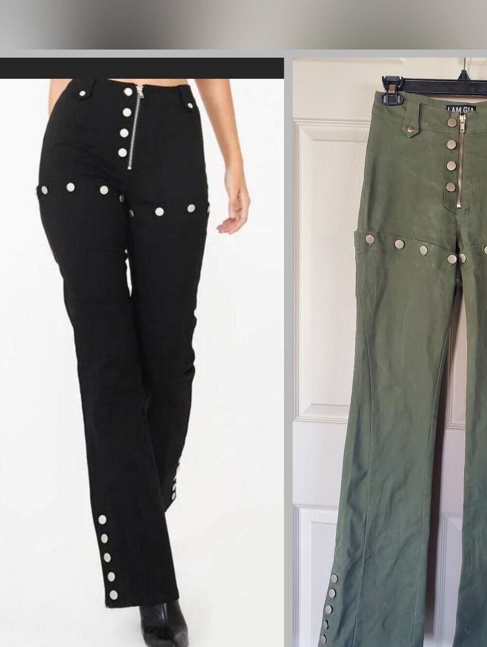 I Am Gia Olive Green Convertible Denim Pants Bootcut Studded Rockabilly Festival